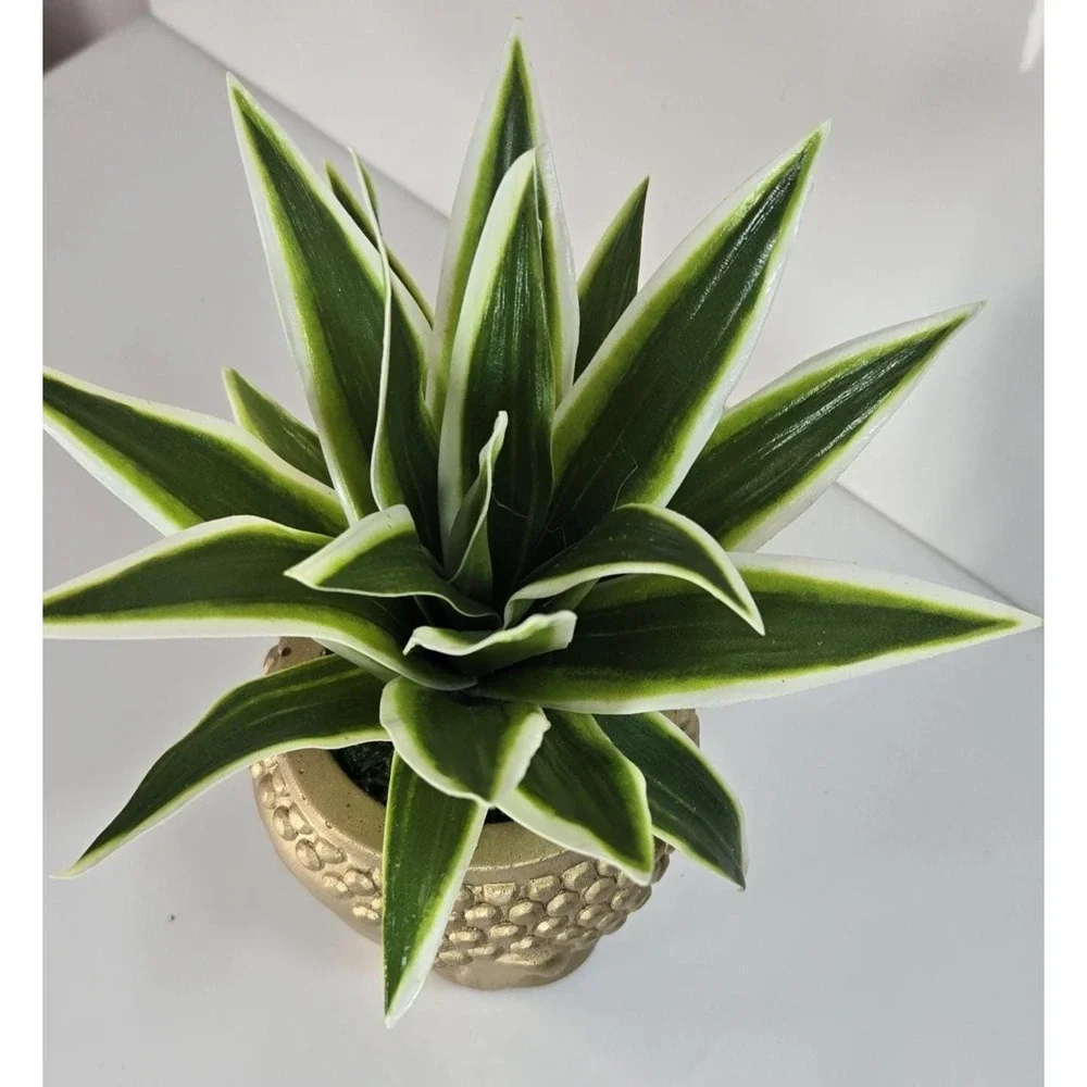 Handmade Faux Snake Plant in Gold Buddha Head Planter | Artificial Plant Decor
